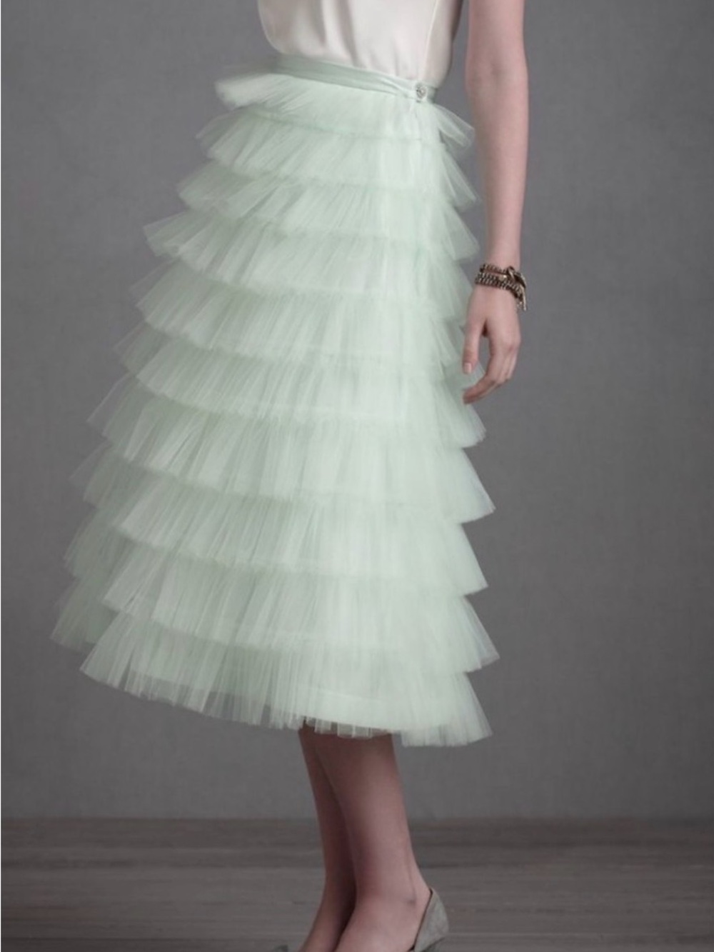 BHLDN Hitherto Mint Green Layered Tulle Skirt, size 12
